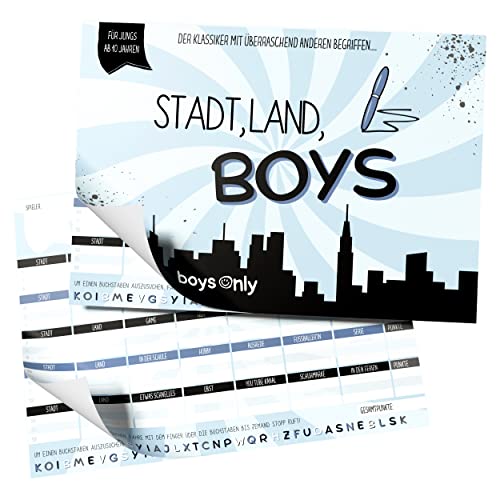 Stadt, Land, Boys - Als Geschenk für Coole Teenager Jungs - Spieleblock im DIN A4 Format mit vielen Kategorien für die Übernachtsungsparty (50 Seiten) von Gentle North