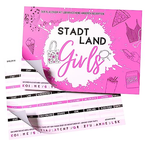 Stadt, Land, Girls - Als Geschenk für Coole Teenager Mädchen - Spieleblock im DIN A4 Format mit vielen Kategorien für den Mädelsabend (50 Seiten) von Gentle North
