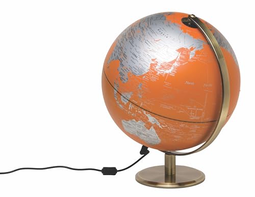 Gentlemen's Hardware Illuminated World Globe Drehbarer Schreibtischglobus mit Ständer, 254 mm Durchmesser, Orange (EU-Stecker) von Gentlemen's Hardware