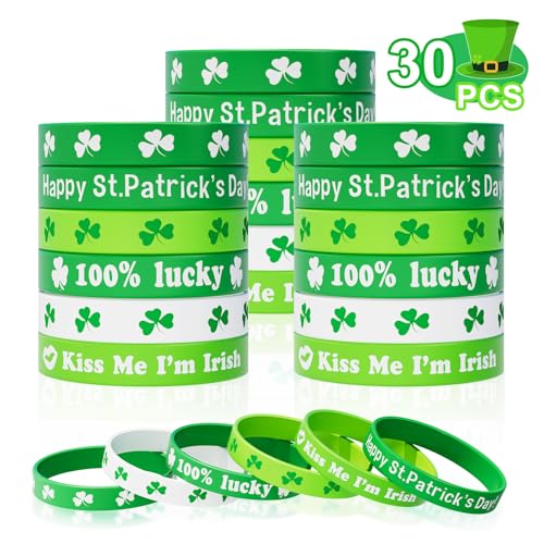 St. Patricks Day Armbänder für Kinder – 30 Stück Kleeblatt-Gummi-Armbänder, Großpackung St. Patrick's Day Partyzubehör, Grünes Kleeblatt, irische Armbänder, St. Patrick's Day Zubehör, Leckereien, St. Patricks Day Armbänder für Kinder – 30 Stück Kleeblatt-Gummi-Armbänder, Großpackung St. Patrick's Day Partyzubehör, Grünes Kleeblatt, irische Armbänder, St. Patrick's Day Zubehör, Leckereien, von Genuvi