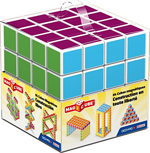GEOMAG - MAGICUBE 64 Stück - Magnetische Bausteine zum Zusammenbauen - Für Kinder ab 1 Jahr - 6 Farben - Hergestellt in der Schweiz - Bildungsspielzeug - Magnetisches Konstruktionsspielzeug von Geomag