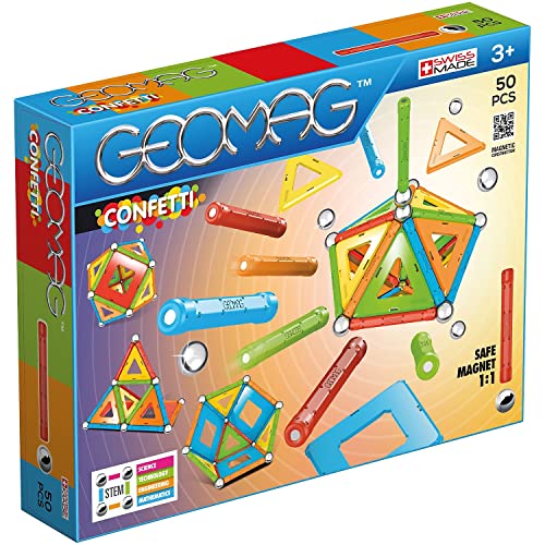 GEOMAG – CLASSIC CONFETTI 50 Teile – Magnetisches Konstruktionsspiel für Kinder von 3–4 Jahren – Swiss Made – Bausteine ​​mit 16 Stäben, 14 Kugeln, 20 Plättchen – STEM - Magnetische Bausteine von Geomag