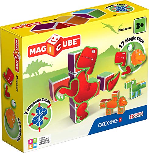 Geomag 141 Magicube Dinosaurs - 7 Magnetwürfel für Konstruktionen + 17 Clip, Baukasten Lernspielzeug von Geomag