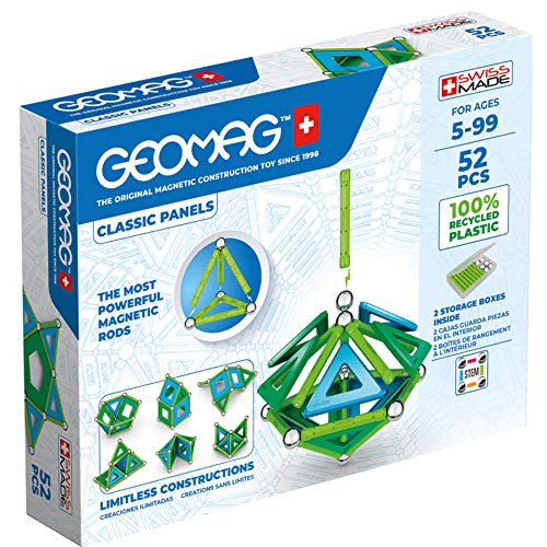 GEOMAG Magnetic Toys , Magnets for Kids , STEM-Endorsed Educational Building Set Made from 100 Percent Recycled Plastic , Storage Box , Age 5+ PANELS 52-Piece von Geomag