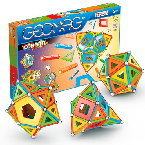 GEOMAG – CLASSIC CONFETTI 114 Teile – Magnetisches Konstruktionsspiel für Kinder ab 3 Jahren – Swiss Made – 36 Bälle, 38 Stäbe, 38 Platten, 2 Basen – 3D-Konstruktion – Magnetische Spiele von Geomag