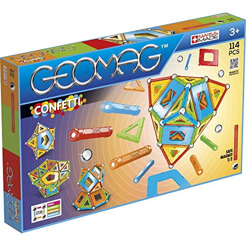 GEOMAG – CLASSIC CONFETTI 114 Teile – Magnetisches Konstruktionsspiel für Kinder ab 3 Jahren – Swiss Made – 36 Bälle, 38 Stäbe, 38 Platten, 2 Basen – 3D-Konstruktion – Magnetische Spiele von Geomag