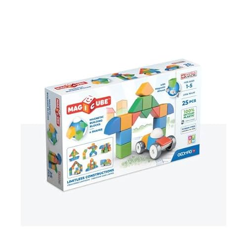 Geomag, Magicube 4 Shapes Recycled Little World, Magnetische Spiele für Kinder von 1 bis 5 Jahren, Magnetische Konstruktionen für Kinder, 25-teilige Packung, 100% Recycling-Kunststoff von Geomag
