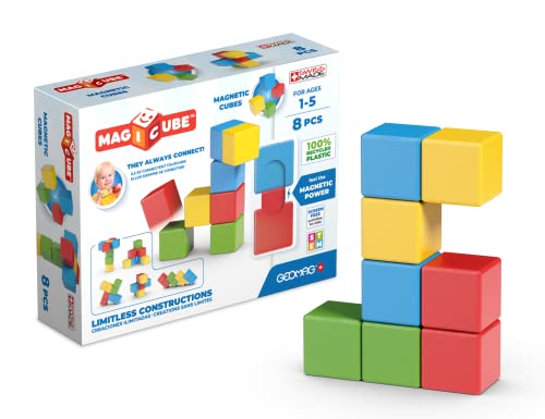 Geomag, Magicube Full Color Recycled Try Me, Magnetische Spiele für Kinder von 1 bis 5 Jahren, Magnetische Konstruktionen für Kinder, 8-teilige Packung, 100% Recycling-Kunststoff von Geomag