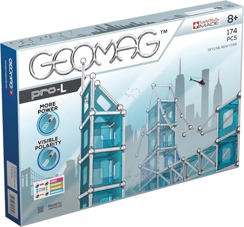 GEOMAG - PRO-L Skyline New York 174 Teile - Magnetische Baustein für Kinder ab 8 Jahren - Hergestellt in der Schweiz - Bausteine mit 60 Stäben, 48 Kugeln, 66 Paneelen - Starke Magneten - STEM von Geomag