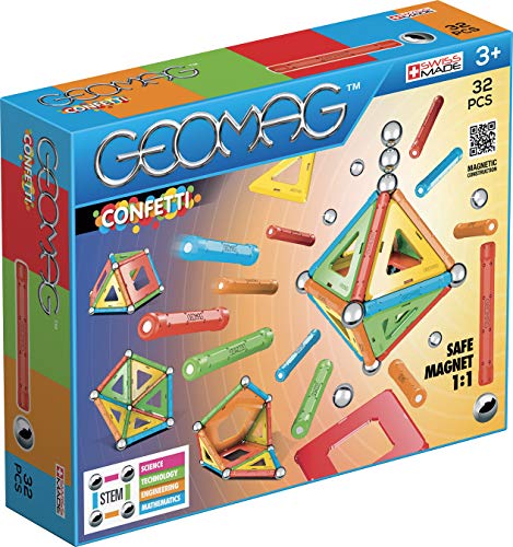 GEOMAG - CLASSIC CONFETTI - 32 Teile - Magnetische Baustein für Kinder ab 3 Jahren - Hergestellt in der Schweiz - Magnetisches Konstruktionsspielzeug mit 12 Stäben, 9 Kugeln, 11 Fliesen - STEM GEOMAG - CLASSIC CONFETTI - 32 Teile - Magnetische Baustein für Kinder ab 3 Jahren - Hergestellt in der Schweiz - Magnetisches Konstruktionsspielzeug mit 12 Stäben, 9 Kugeln, 11 Fliesen - STEM von Geomag