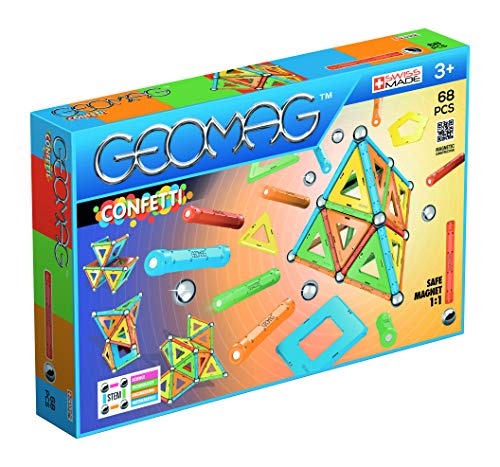 GEOMAG - CLASSIC CONFETTI - 68 Teile - Magnetische Baustein für Kinder ab 3 Jahren - Hergestellt in der Schweiz - Magnetisches Konstruktionsspielzeug mit 24 Stäben, 20 Kugeln, 24 Fliesen - STEM von Geomag