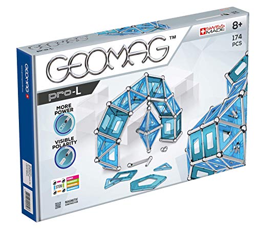GEOMAG – PRO-L 174 Teile – Magnetisches Konstruktionsspiel für Kinder ab 8 Jahren – Swiss Made – Bausteine ​​mit 60 Metallstäben, 48 Kugeln, 66 blauen Feldern – Kraftvolle Magnete – STEM von Geomag