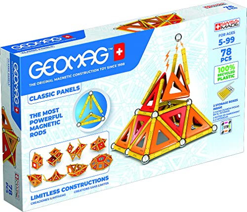 Geomag - Classic Panels 78 Teile - Magnetisches Konstruktionsspielzeug für Kinder - Green Line - Lernspiel aus 100% Recyclingkunststoff von Geomag