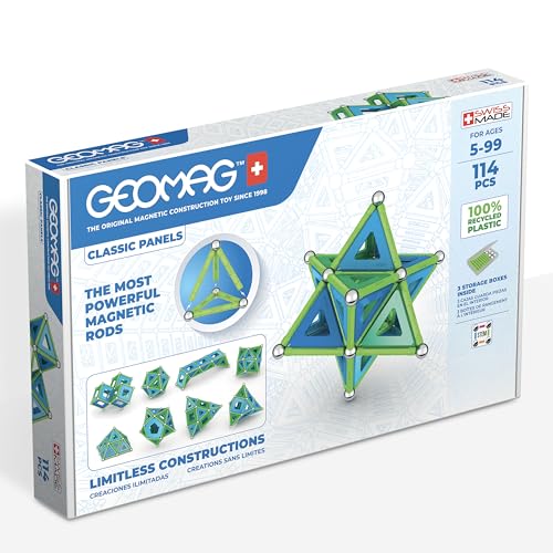 Geomag - Classic Panels 114 Pieces- Magnetic Construction for Children - Green Collection - 100 Percent Recycled Plastic Educational Toys von Geomag