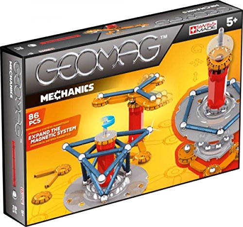 GEOMAG - MECHANICS 86 Teile - Magnetische Konstruktionsspiele für Kinder ab 5 Jahren - Bausteine mit 24 Kugeln, 29 Stäben, 13 Scheiben - Magnetische Bausteine - Hergestellt in der Schweiz von Geomag