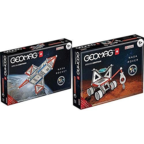 Geomag 810 Special Edition Razzo NASA, Multicolor(Schwarz/Grau/Rot), 84 pezzi + 809 Special Edition Rover Lunare NASA, Multicolor(Schwarz/Grau/Rot), 52 pezzi von Geomag