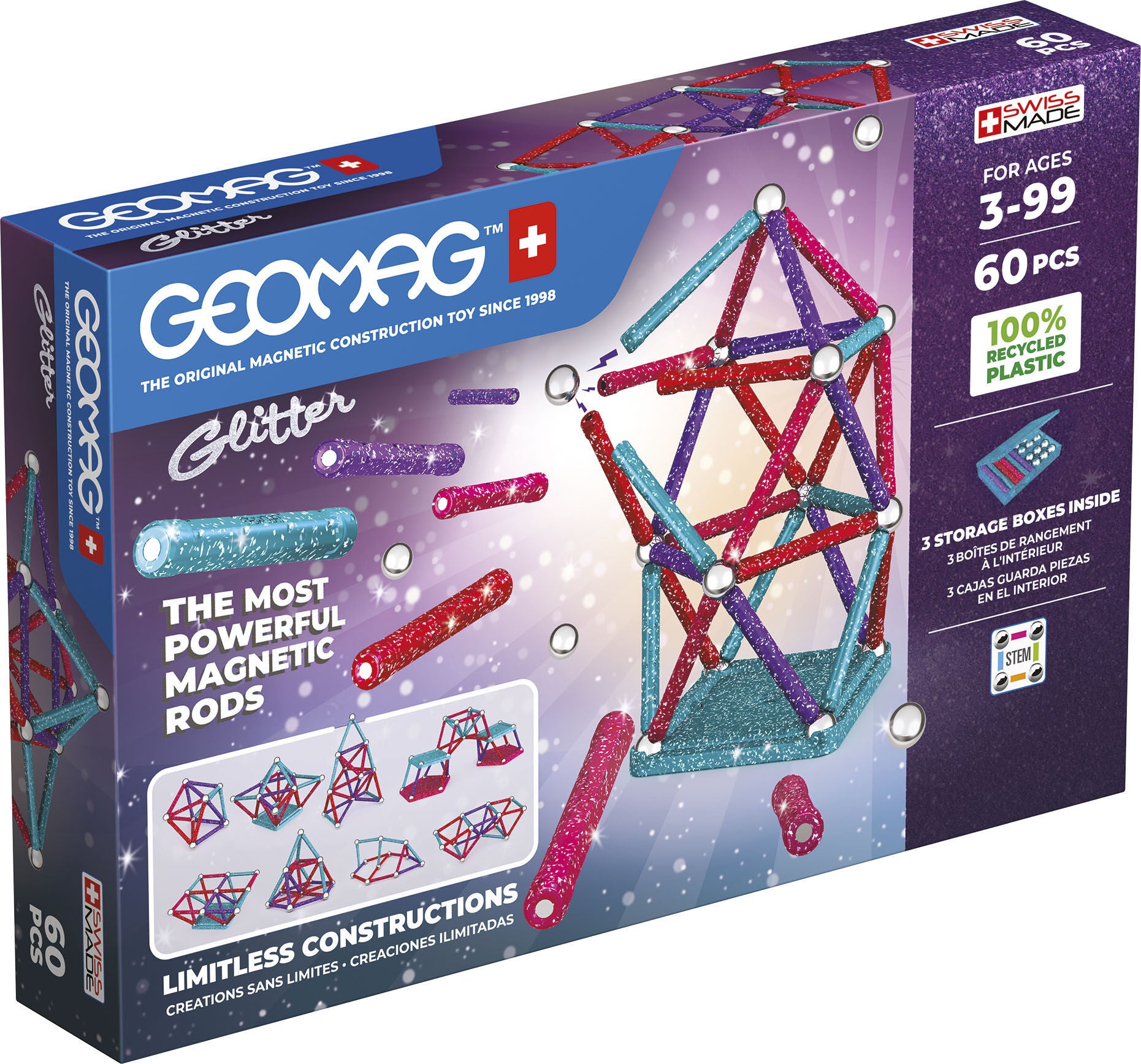 Geomag Baukasten 60 Teile, Glitzer von Geomag