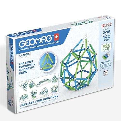 Geomag Classic - 142 Teile - Magnetisches Konstruktionsspielzeug für Kinder - Green Line - Lernspiel aus 100% Recyclingkunststoff von Geomag