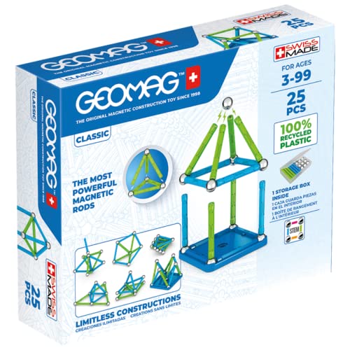Geomag Classic - 25 Pieces- Magnetic Construction for Children - Green Collection - 100 Percent Recycled Plastic Educational Toys von Geomag