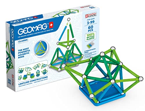 Geomag Classic - 60 Teile - Magnetisches Konstruktionsspielzeug für Kinder - Green Line - Lernspiel aus 100% Recyclingkunststoff von Geomag