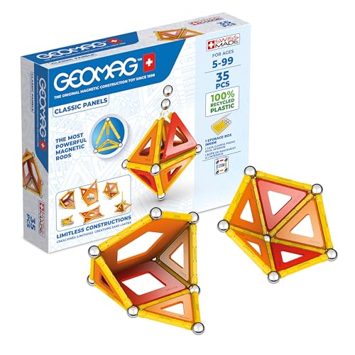 Geomag - Classic Panels 35 Teile - Magnetisches Konstruktionsspielzeug für Kinder - Green Line - Lernspiel aus 100% Recyclingkunststoff von Geomag