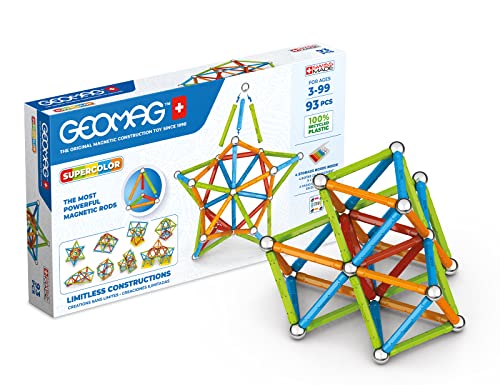 Geomag Classic Supercolor Paneele aus Recyceltem Kunststoff 93, Magnetische Konstruktionen, Stäbe und Farbige Paneele, 93-teilige Packung, 100% Recycelter Kunststoff von Geomag