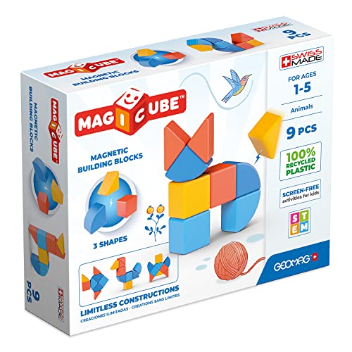 Geomag - Magicube 1+ Formen - Magnetische Blöcke für Kinder - 3 Farben und Formen - 9 Würfel - 1-5 Jahre - 100% Recyceltes Plastik von Geomag