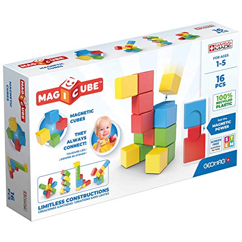 Geomag - Magicube 1+ Full Colour - Magnetic Cubes for Kids - 4 Colours - 16 Blocks – 100 Percent Recycled Plastic von Geomag