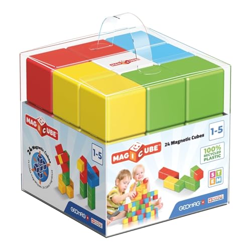 Geomag Magicube - 24 Würfel - Magnetisches Konstruktionsspielzeug für Kinder - Green Line - Lernspiel aus 100% Recyclingkunststoff von Geomag