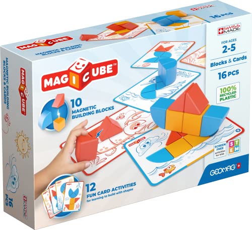 Geomag Magicube Blocks & Cards 16 Stück - Würfel, Magnetblöcke und Karten ab 2 Jahren - 100% recycelter Kunststoff von Geomag
