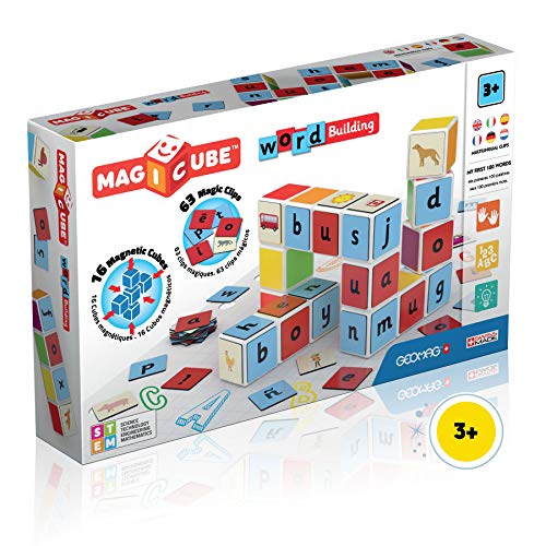 Geomag Magicube Word Building - 16 Magnetwürfel für Konstruktionen + 63 clip - Baukasten Lernspielzeug von Geomag