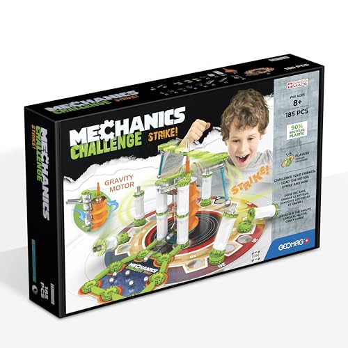 Geomag, Mechanics Challenge Strike, Lern- und Kreativspiel für Kinder, Magnetische Konstruktionen mit Metallkugeln, 185-teilige Packung, 90% Recycling-Kunststoff von Geomag