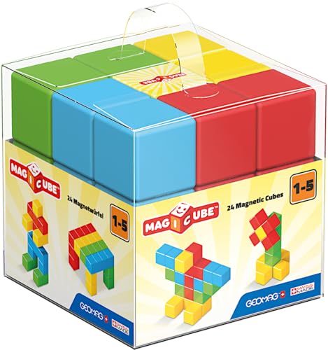 GEOMAG - MAGICUBE 24 Teile - Stapelbare Magnetische Bausteine für Babys ab 1 Jahr - Magnetische Würfel zum Zusammenstecken - 4 Farben - Montessori-Pädagogisches Spielzeug -Hergestellt in der Schweiz von Geomag