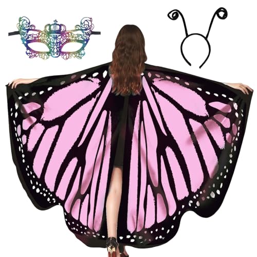 Geonoy Schmetterlingsflügel, -Schmetterlingsflügel, Schal mit Blindern und Tentakeln, Schmetterlingskostüm für Damen, Halloween, Cosplay, Party, Performance, Kostümzubehör von Geonoy