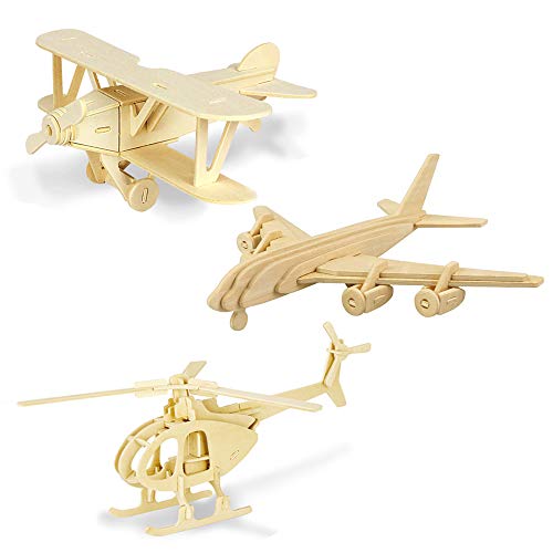 Georgie Porgy Hölzerne 3D Puzzle Sammlung Puzzle Modell Kit Baukasten Holzhandwerk Kinder Puzzle Pädagogisches Spielzeug DIY Geschenk Packung 3 (Albatros Zivile Flugzeuge Hubschrauber) von Georgie Porgy