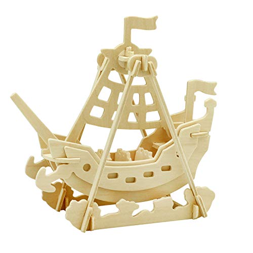 Georgie Porgy 3D Holz Puzzle Piratenschiff Modell holzhandwerk Baukasten Kinder Spielzeug (jp264 Piratenschiff 23 stücke) von Georgie Porgy