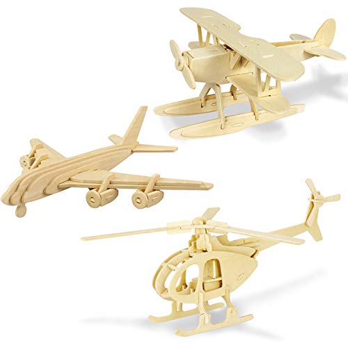 Georgie Porgy 3D Holzpuzzle Flugzeug Modell Flugzeug Kit Bausteine Woodcraft Kinder Puzzle Spielzeug Alter 5+ Pack 3 (Wasserflugzeug Hubschrauber Zivilflugzeug) von Georgie Porgy