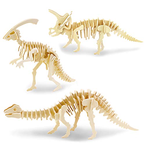 Georgie Porgy Hölzerne 3D Puzzle Sammlung Puzzle Modell Kit Baukasten Holzhandwerk Kinder Puzzle Spielzeug Packung 3 (Parasaurolophus Apatosaurus Triceratops) von Georgie Porgy