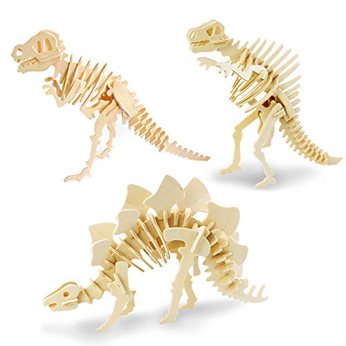 Georgie Porgy Hölzerne 3D Puzzle Sammlung Puzzle Modell Kit Baukasten Holzhandwerk Kinder Puzzle Spielzeug Alter 5+ Packung 3 (T-Rex Spinosaurus Stegosaurus) von Georgie Porgy