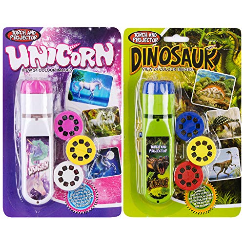 Georgie Porgy Kinder Projektor Taschenlampe Beamer Spielzeuge zum Wand Decke Zelt Lehrreich Wissenschaft Einstellen für Jungen Mädchen mit 2 Blätter Tattoos Aufkleber (Dinosaurier + Einhorn) von Georgie Porgy
