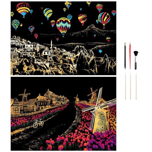 Georgie Porgy Kratzbilder Set DIY Bastelsets für Kinder Erwachsene Magic Scratch Paper A3 Stadt Kratzpapier für Weihnachten Geburtstagsgeschenk mit Kratzwerkzeuge Kit (A3-Windmühle+Heißluftballon) Georgie Porgy Kratzbilder Set DIY Bastelsets für Kinder Erwachsene Magic Scratch Paper A3 Stadt Kratzpapier für Weihnachten Geburtstagsgeschenk mit Kratzwerkzeuge Kit (A3-Windmühle+Heißluftballon) von Georgie Porgy