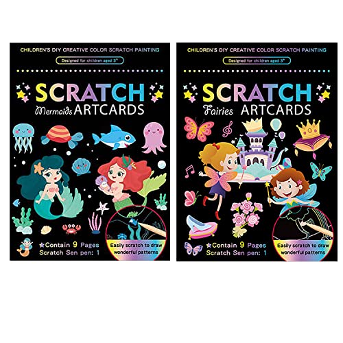 Georgie Porgy Kratzbilder Set DIY Bastelsets für Kinder Magic Kratzpapier Notizbuch Ostern Weihnachten Geburtstagsgeschenk für Jungen Mädchen (Meerjungfrau Fee) von Georgie Porgy