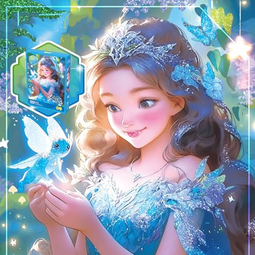 Georgie Porgy Prinzessinnen Puzzle für Kinder Fee Glitzer Puzzle 100 Teile Pädagogisches Lernspielzeug Geburtstags Jungen Mädchen ab 3 Jahren (Lorina) von Georgie Porgy