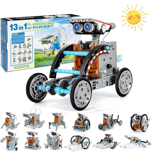 Georgie Porgy Solarenergie Roboter Spielzeug STEM Kits für Kinder Experimentierkasten Pädagogische Wissenschafts Sets DIY Bausatz Weltraum Flotte Geschenke für Jungen Mädchen Alter 8+ (13-in-1 Grau) von Georgie Porgy