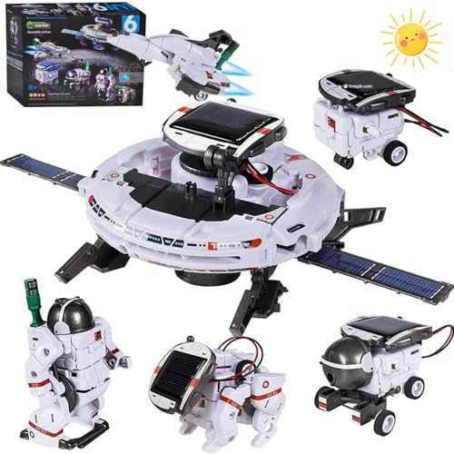 Georgie Porgy Solarenergie Roboter Spielzeug STEM Kits für Kinder Experimentierkasten Pädagogische Wissenschafts Sets DIY Bausatz Weltraum Flotte Geschenke für Jungen Mädchen Alter 8+ (6-in-1 Weiß) von Georgie Porgy