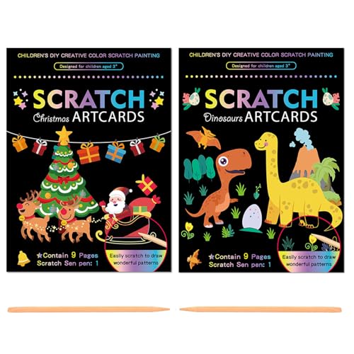 Georgie Porgy Weihnachten Kratzbilder Set DIY Bastelsets für Kinder Magic Scratch Paper Kratzpapier Kratzbuch Notizbuch Geburtstagsgeschenk für Jungen Mädchen (Dinosaurier Weihnachten) von Georgie Porgy