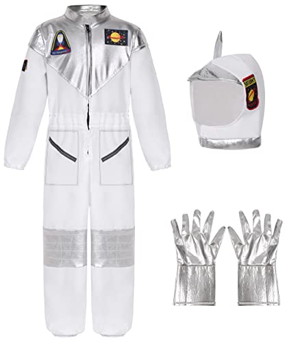 Astronaut Kostüm Kinder Space Kostüm Weltraumfahrer Raumfahrer Weltall Anzug Spaceman Overall Outfit mit Astronaut Helm Astronaut Handschuhe für Jungen Mädchen Karneval MottoParty Jumpsuit 031-120 von Geplaimir