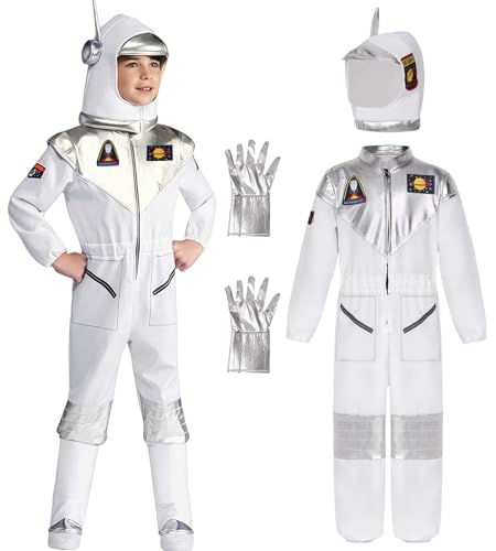 Astronaut Kostüm Kinder Space Kostüm Weltraumfahrer Raumfahrer Weltall Anzug Spaceman Overall Outfit mit Astronaut Helm Astronaut Handschuhe für Jungen Mädchen Karneval MottoParty Jumpsuit 031-100 von Geplaimir