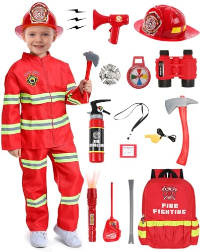 Feuerwehrmann Kostüm Set für Kinder Jungen Mädchen mit 14 Feuerwehrspielzeug Accessoires Wasser-Feuerlöscher Feuerwehrhelm Feuerwehr Spielzeug für Karneval Halloween Feuerheld 3-12 Jahre G039L Feuerwehrmann Kostüm Set für Kinder Jungen Mädchen mit 14 Feuerwehrspielzeug Accessoires Wasser-Feuerlöscher Feuerwehrhelm Feuerwehr Spielzeug für Karneval Halloween Feuerheld 3-12 Jahre G039L von Geplaimir