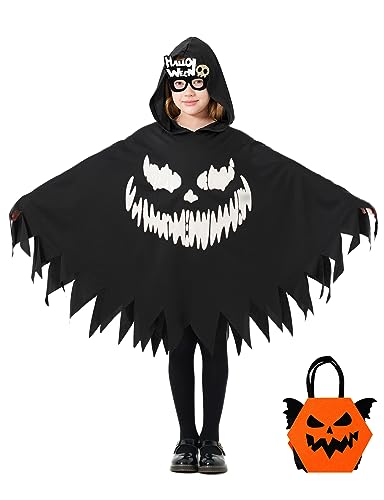 Geist Umhang Gespenst Schwarz Ghost Umhang Kinderkostüm mit Geistergesicht Gespenster Mantel mit Kappe und Kürbis Tasche, Kniestrümpfe für Kinder Mädchen Halloween Fasching Kostüm Party G079S Geist Umhang Gespenst Schwarz Ghost Umhang Kinderkostüm mit Geistergesicht Gespenster Mantel mit Kappe und Kürbis Tasche, Kniestrümpfe für Kinder Mädchen Halloween Fasching Kostüm Party G079S von Geplaimir